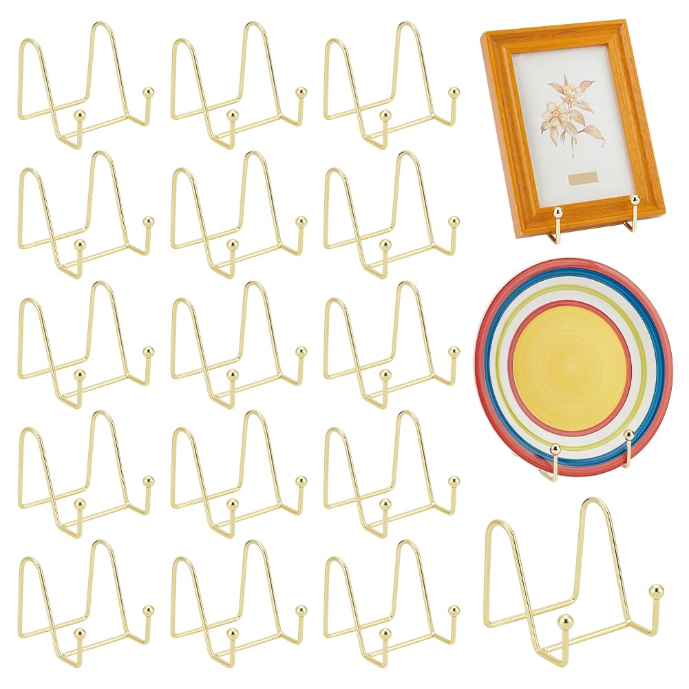 Set di 16 supporti per pannelli dorati, supporto per cornici in ferro, supporto decorativo per foto, piatti, targhe, cucina, ufficio, stanza, tavolo, 9,5 x 8 x 7,8 cm
