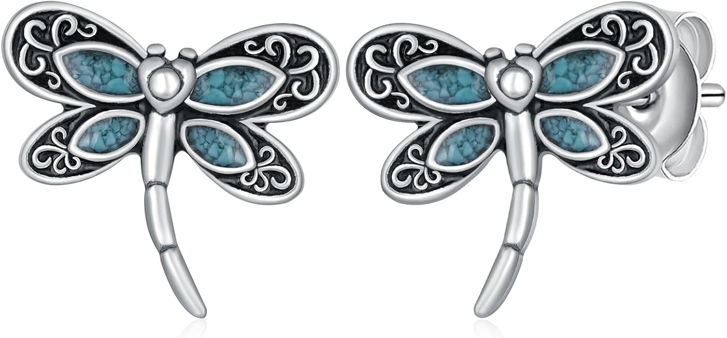 Turquoise Dragonfly Earrings 925 Sterling Silver Boho Dragonfly Stud Earrings Turquoise Jewelry Gifts for Women Mom