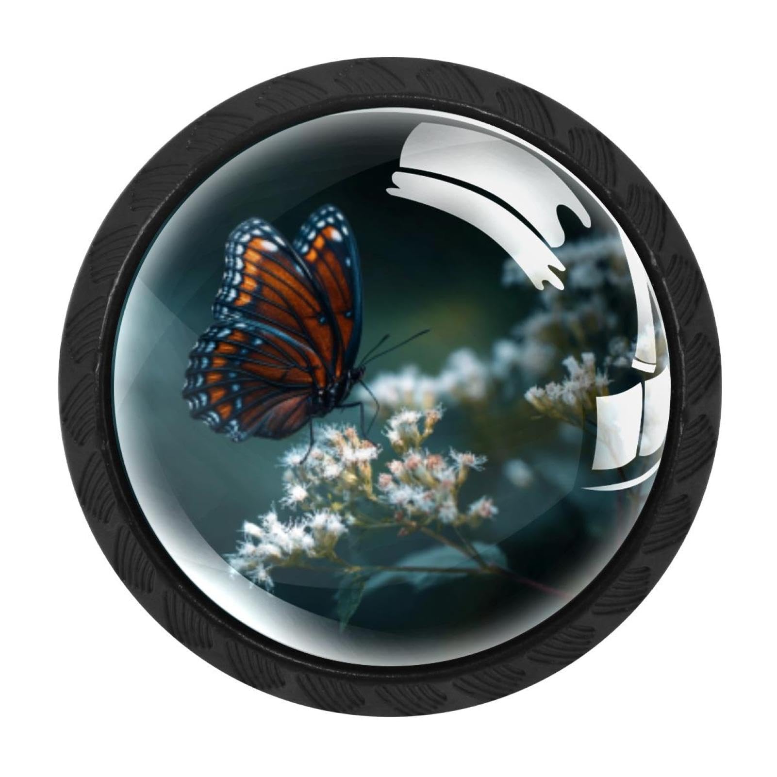 CHENZZZZ Butterfly and Wildflowers Colorful Drawer Pulls 4 Pcs Handle Glass Door Cabinet Knobs Home Office Kitchen Wardrobe Cupboard Hardware for Dresser Drawers