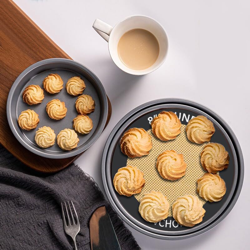 Silicone Baking Mats, Set of 4, Round dia 8 Inch, Non Stick, BPA Free, Baking Sheet Pan Liner for Cake,Pizza,Cookies,Macaron,Bread,Pastry,Toaster (Gray, Round-dia 8 inch)