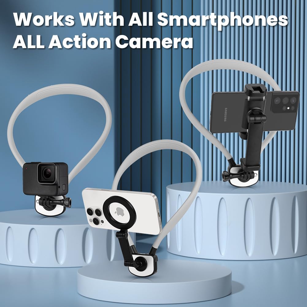 HOTUT Supporto Magnetico Selfie per Telefono da Collo, POV/Vlog Supporto per Telefono con Clip Telefonica, per Collo Registrazione Video per iPhone 16 15 14 13 Pro 12 Max Android