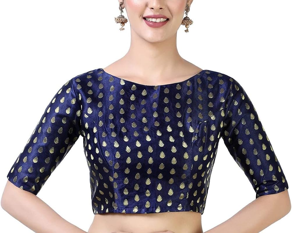 Handmade Brocade Blouse Elbow Sleeves Saree Blouse Skirt CropTop Bollywood Choli