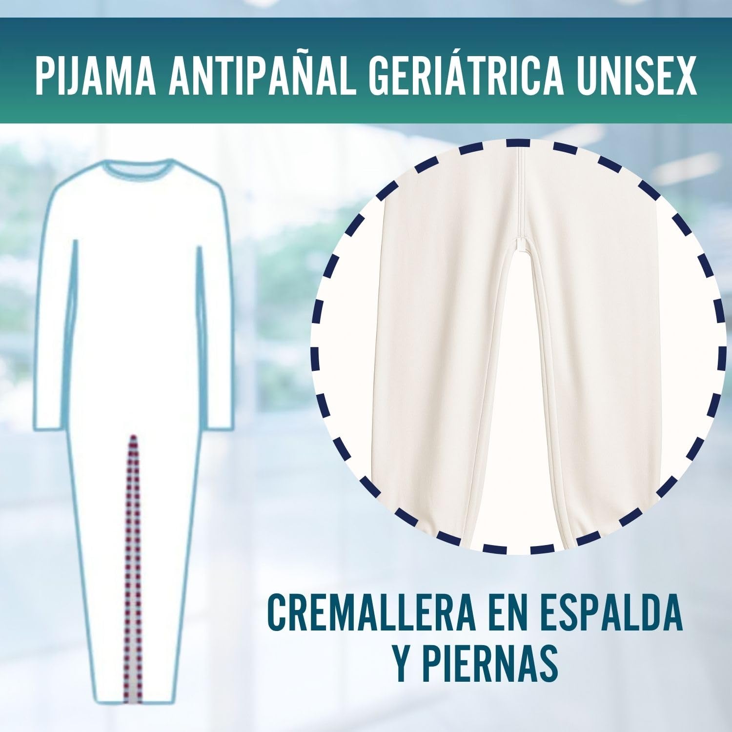 OrtoPrime Pijamas Antipañal Doble Cremallera Trasera Unisex para Geriátrico Manga Larga Cuerpo Entero Hombre Mujer Pijamas Enteros Adultos Pijama Sanitario Marca ESPAÑOLA (M)