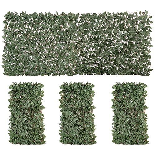 Outsunny Lot de 4 Haies Artificielles de Lierre, Feuilles Murale Brise-vue Extensible en Polyester Osier, Clôture Décorative Artificielle 200 x 100 cm pour...