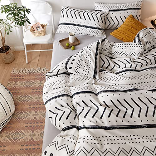 Djy Boho White Comforter Set Queen (3Pcs) 100% Cotton Comforter Set Black And White Aztec Geometric Stripe Bedding Reversible Comforter With Pillowcases For All Season Queen 90"X90" #TOP2