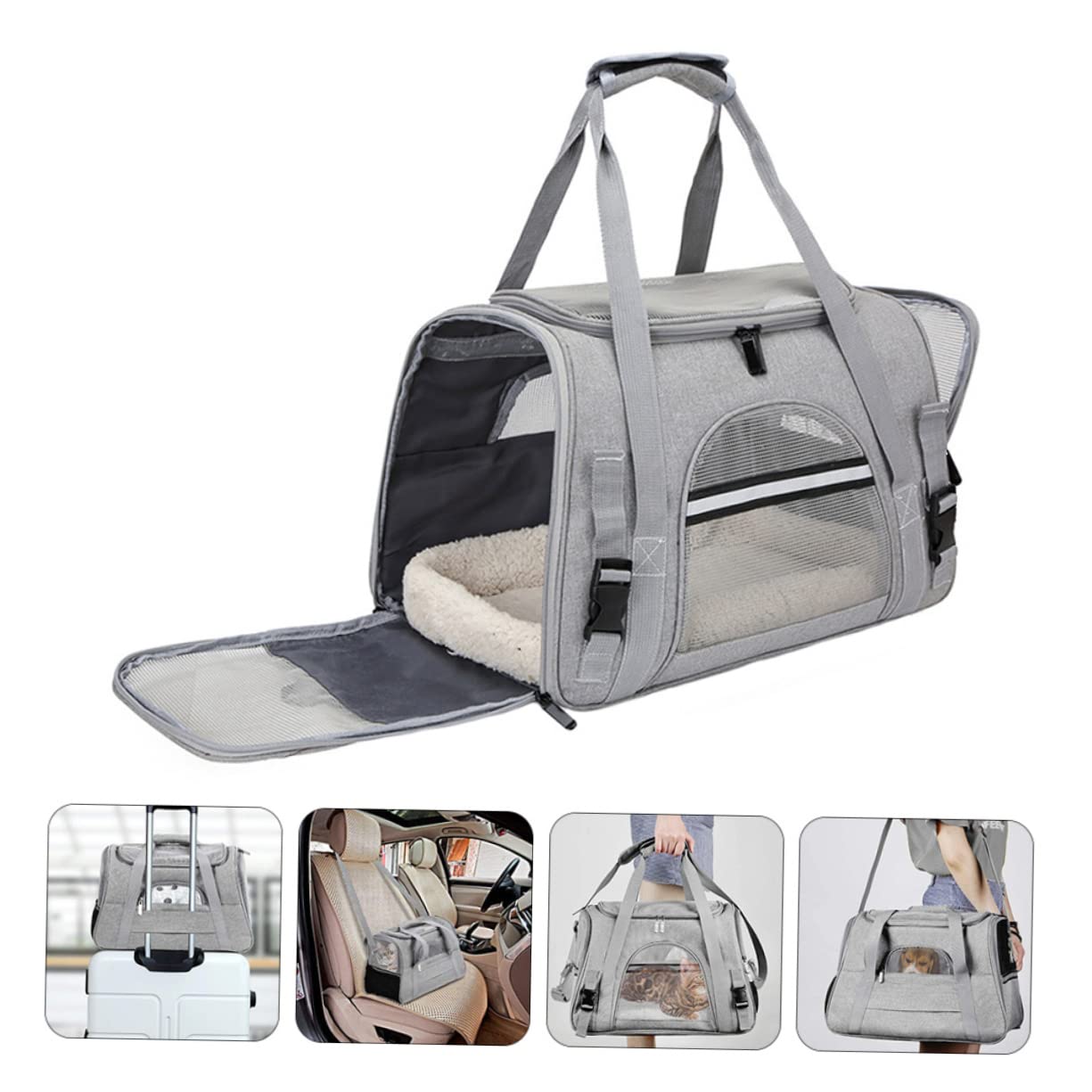 BESTonZON Transportín Portátil para Mascotas Bolsa Transpirable para Perros y Gatos para y Senderismo Material Oxford Resistente y Color Gris
