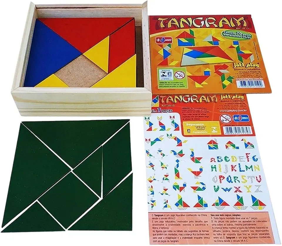 Tangram 10 Jogos Em M.D.F Com 70 Peças Cx Madeira