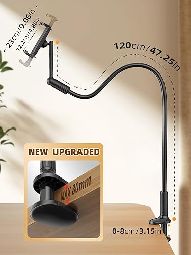 Miniatura 7 de SAIJI Soporte para Kindle de cuello de cisne de 47 pulgadas, soporte para tableta para cama con base mejorada, soporte para iPad con brazo flexible