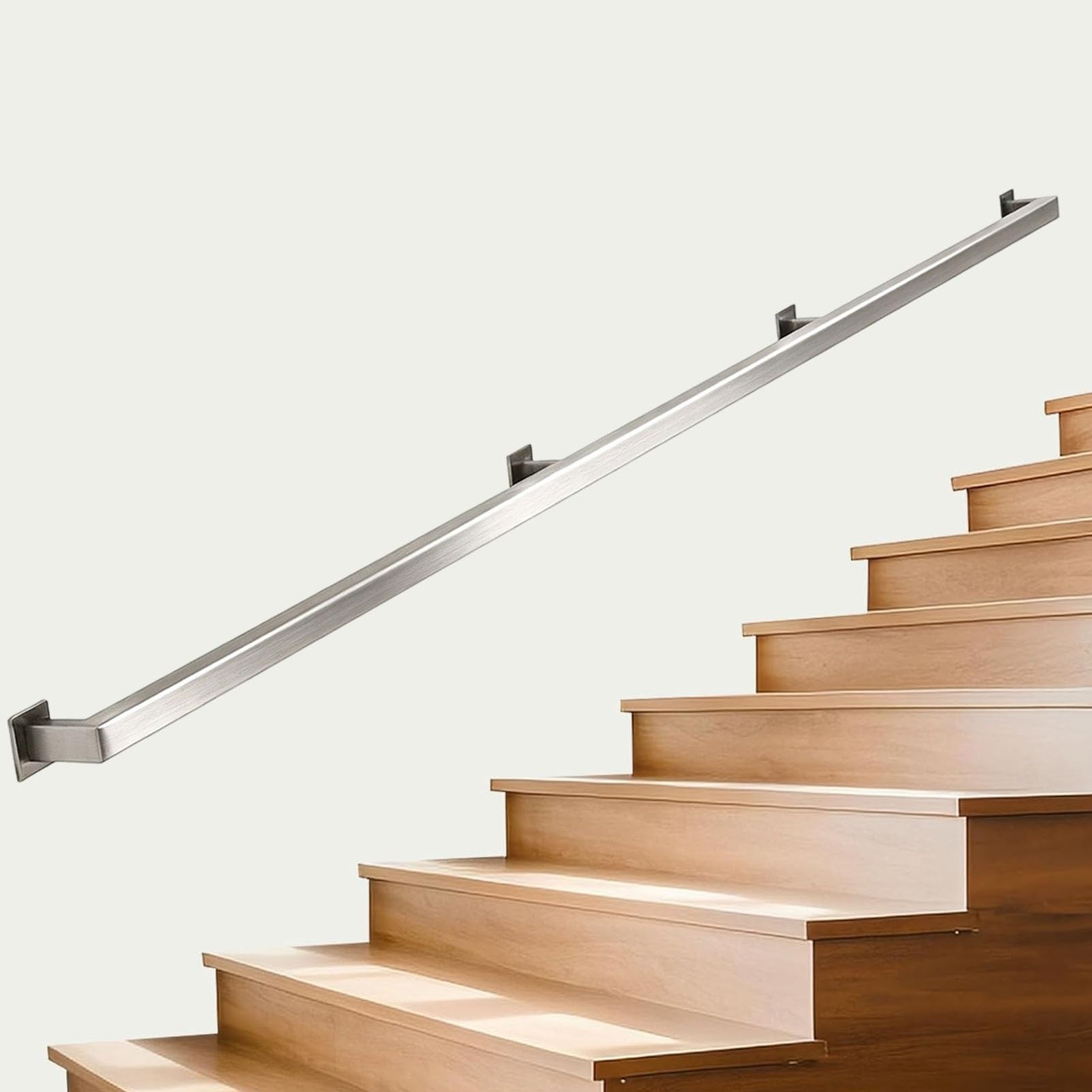 Junvstor Stainless Steel Stair Handrail, Non-Slip Safety Handrail Banister With Brackets, Stair Railing Support Rail, Indoor Wooden Grab Bar For Stairs, Corridor, Loft, Home(11.5ft/350cm)