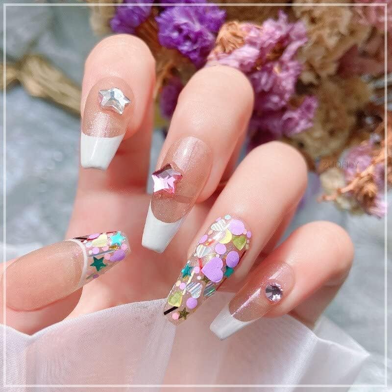 Nail Art Decorations Purple Star Mixed Sequins Heart Round Shape Colorful Multi-Function Glitter Powder Sequins Nail Accessories - (Color: 1 Box)