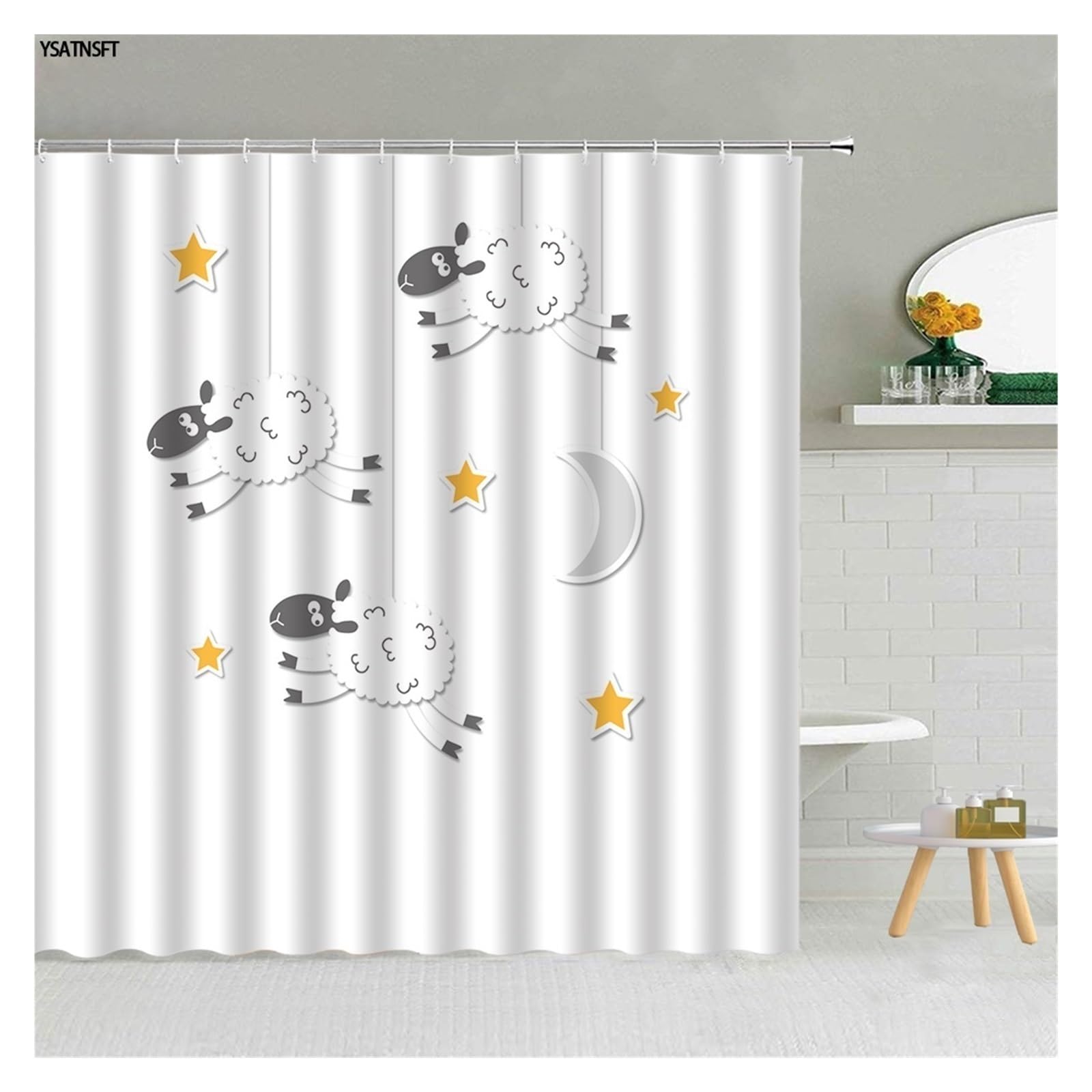 Rideau Douche Rideau de Douche Simple, Noir et Blanc, Motif de gouttelettes d'eau, en Tissu Polyester, for Salle de Bain, Suspendu, décoration de Maison(2614XJ,300x180cm-118x70in)