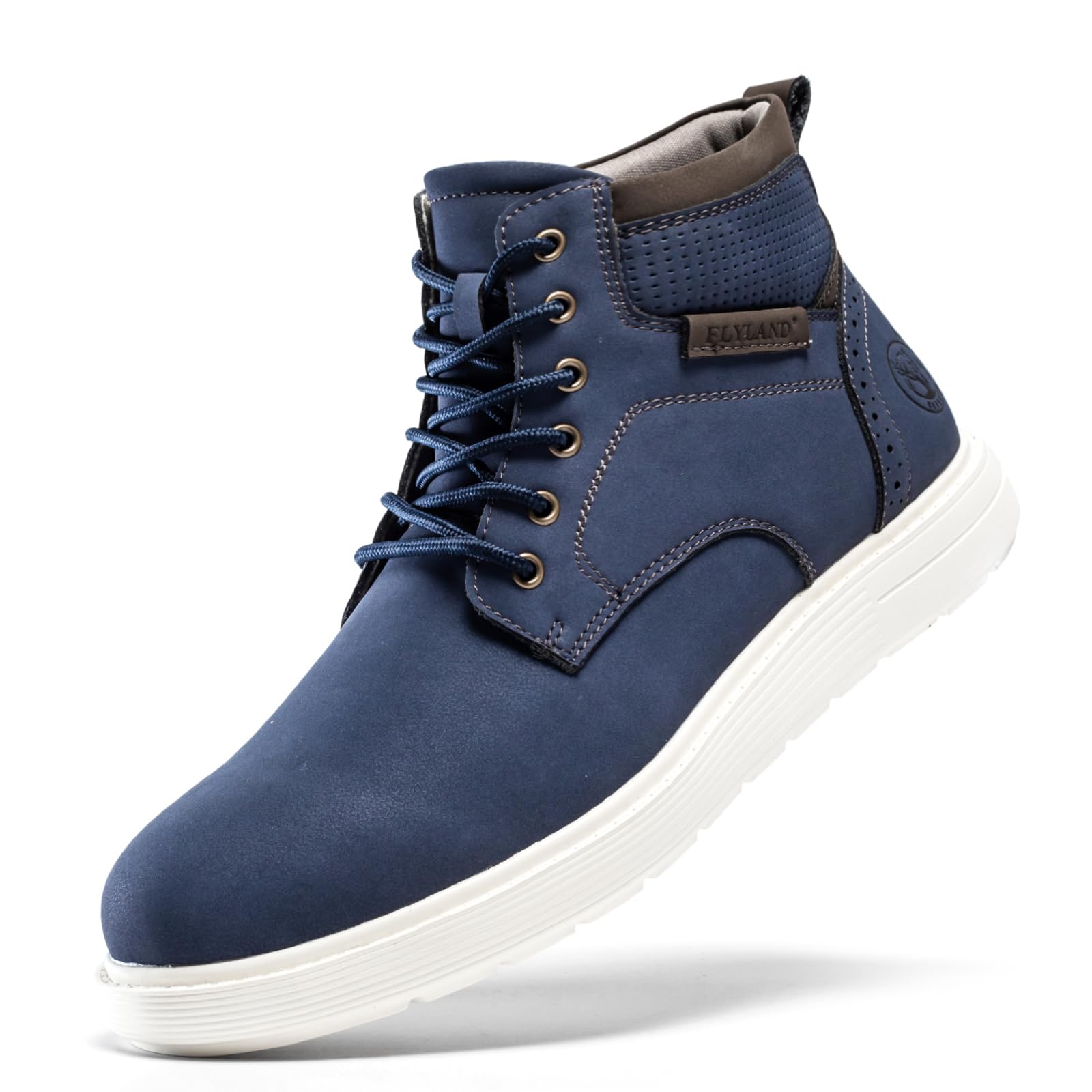 FLYLAND Men's Fashion Sneaker Chukka Boots Lace Up Leather Ankle Dress Boot Lightweight Non-Slip Walking Shoes