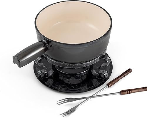 Swissmar Lugano - Juego de fondue de queso de hierro fundido, 9 piezas, 2 cuartos de galón / 2 litros, ideal para derretir queso, chocolates,