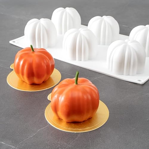 Miniatura 3 de Restaurantware - Molde para pastel de calabaza de 6 cavidades de Pastel, 1 molde de calabaza 3D listo para horno - Molde de silicona blanca