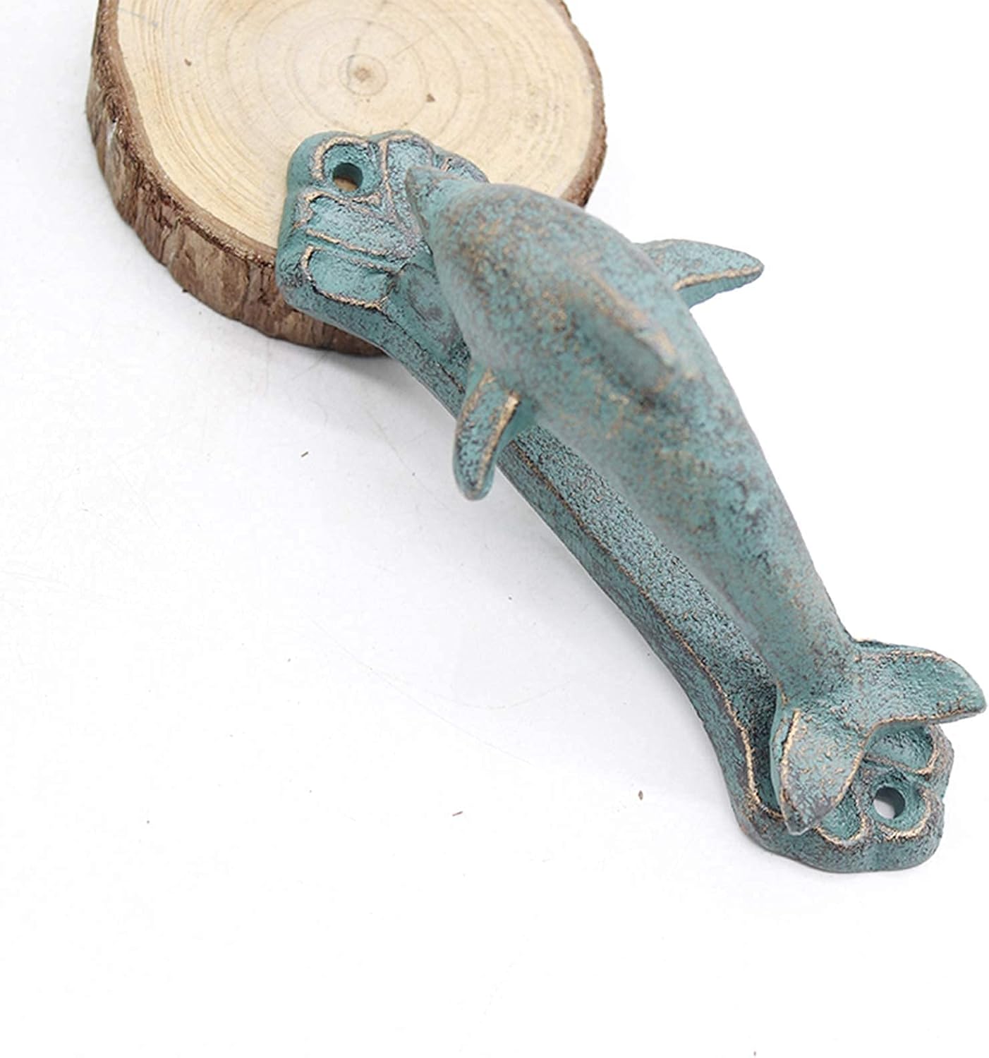 Classic Dolphin Door Knocker Door Knocker Pull Ring Small Front Gate Handle Solid Cast Iron Knobs with Rustic Green Finish for Outdoor Garden Patio