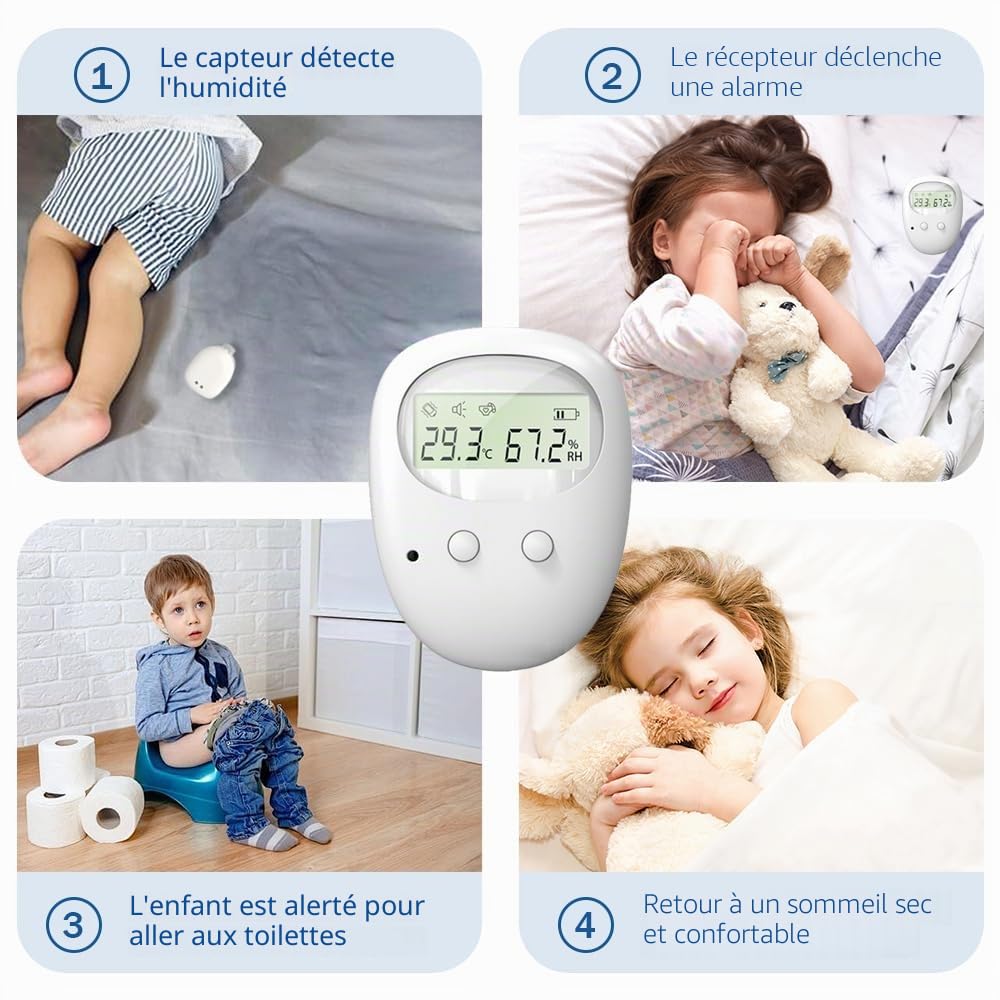 Alarme Stop Pipi Sans Fil, Rechargeable par USB, 3 Modes D'alarme, Sans Fil Alarme Stop Pipi Enfant et Personnes âgées, Alarme Pipi Stop Sans Fil pour Détecter L'incontinence Urinaire