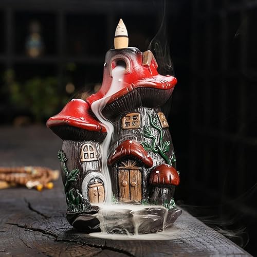 YYW Soporte de incienso de hongos, quemador de incienso de resina, soporte de incienso de hongos en cascada con 20 conos de incienso de reflujo + 30