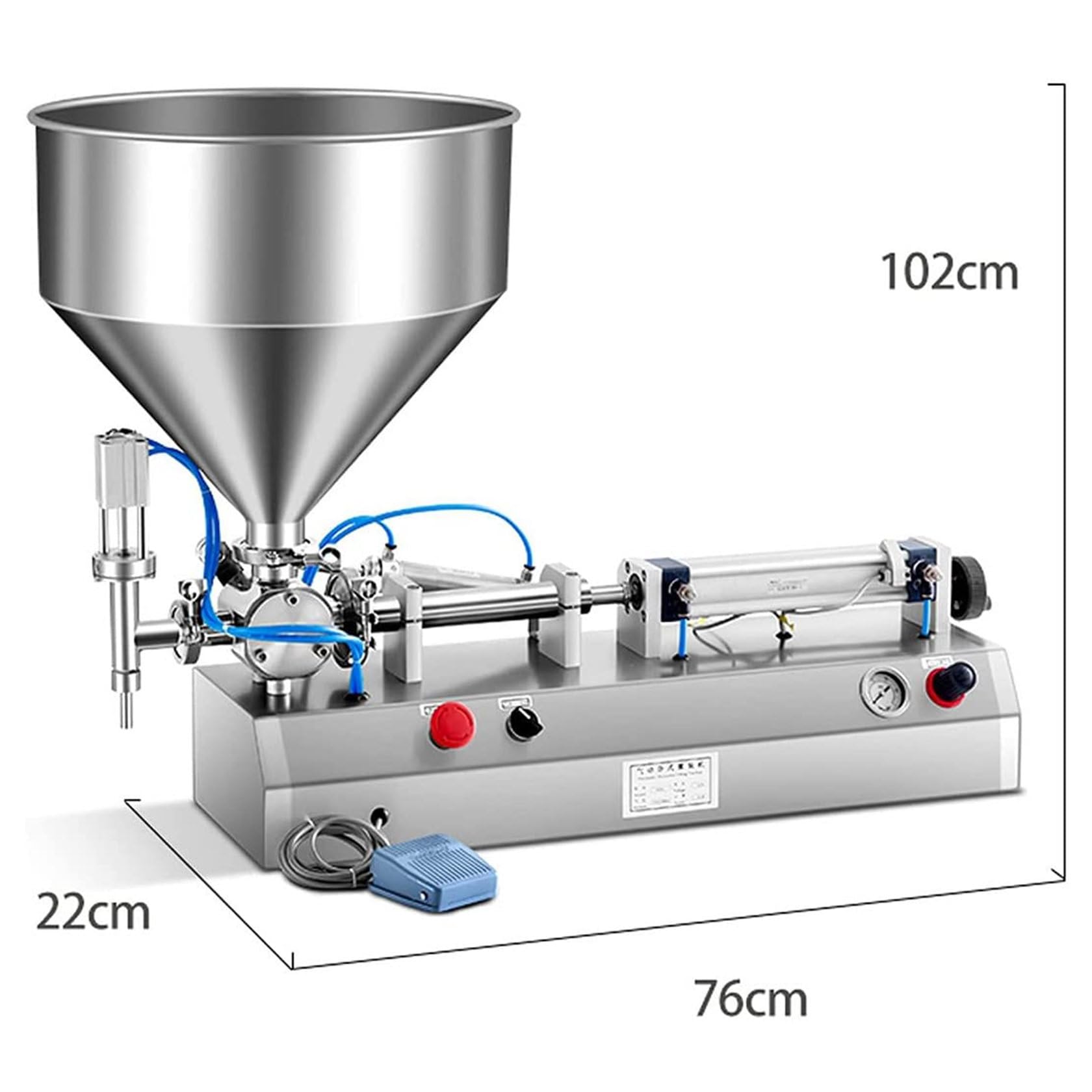 Máquina neumática de llenado de líquidos, llenadora Horizontal de Crema con tolva de 40 litros para Aplicaciones de Agua, Aceite y Crema.,