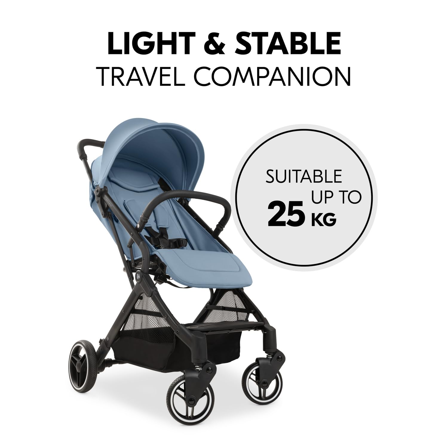 Hauck Travel N Care Plus Dusty Blue – Leichter Reisewagen mit Regenschutz, Kopfkissenfederung, kompakt & faltbar, UPF 50+, voll liegend ab Geburt bis 22 kg