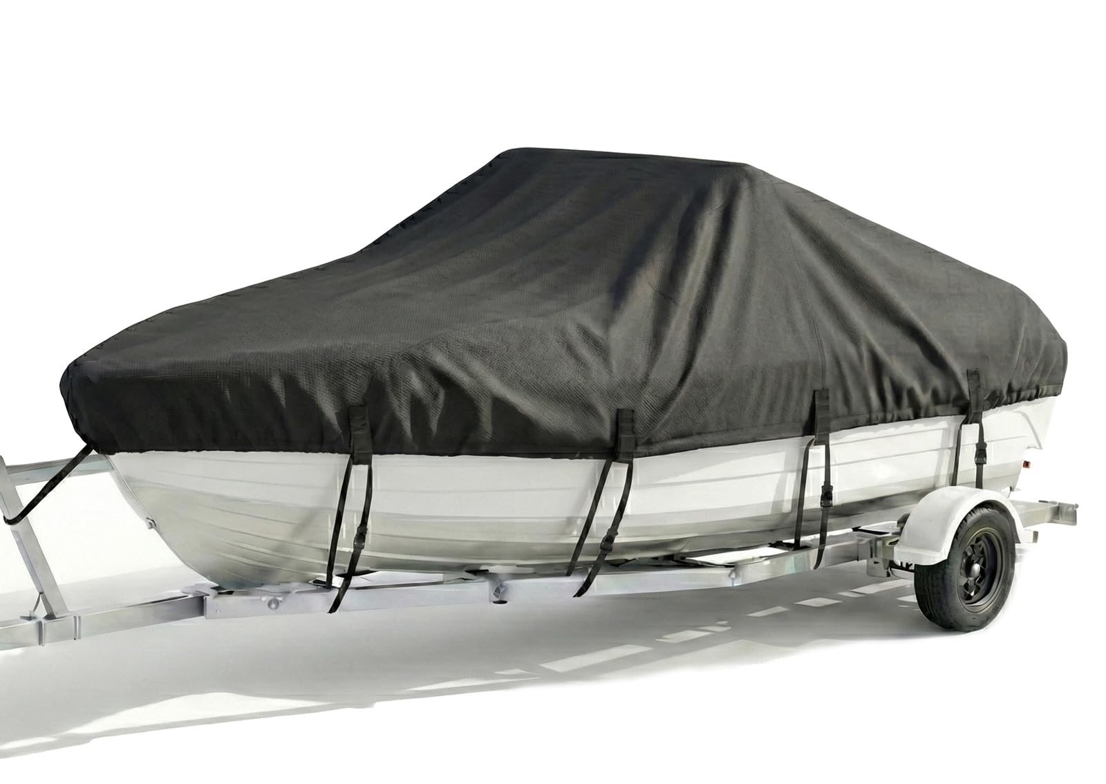 Båtpresenning 420D Oxford, Vattentätt Båtöverdrag för V-skrov/Tri-Hull/Bass Boats, Trailerbart Båtkapell med Spännband och Spännen, UV-skydd & Väderbeständig,Black,16'~18.5' L×94" W