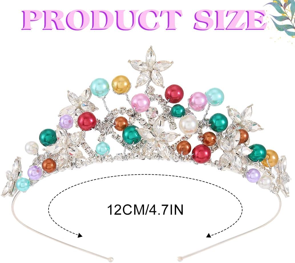 EVILD Colourful Pearl Tiaras and Crowns Flower Bridal Wedding Headband for Women - Image 4