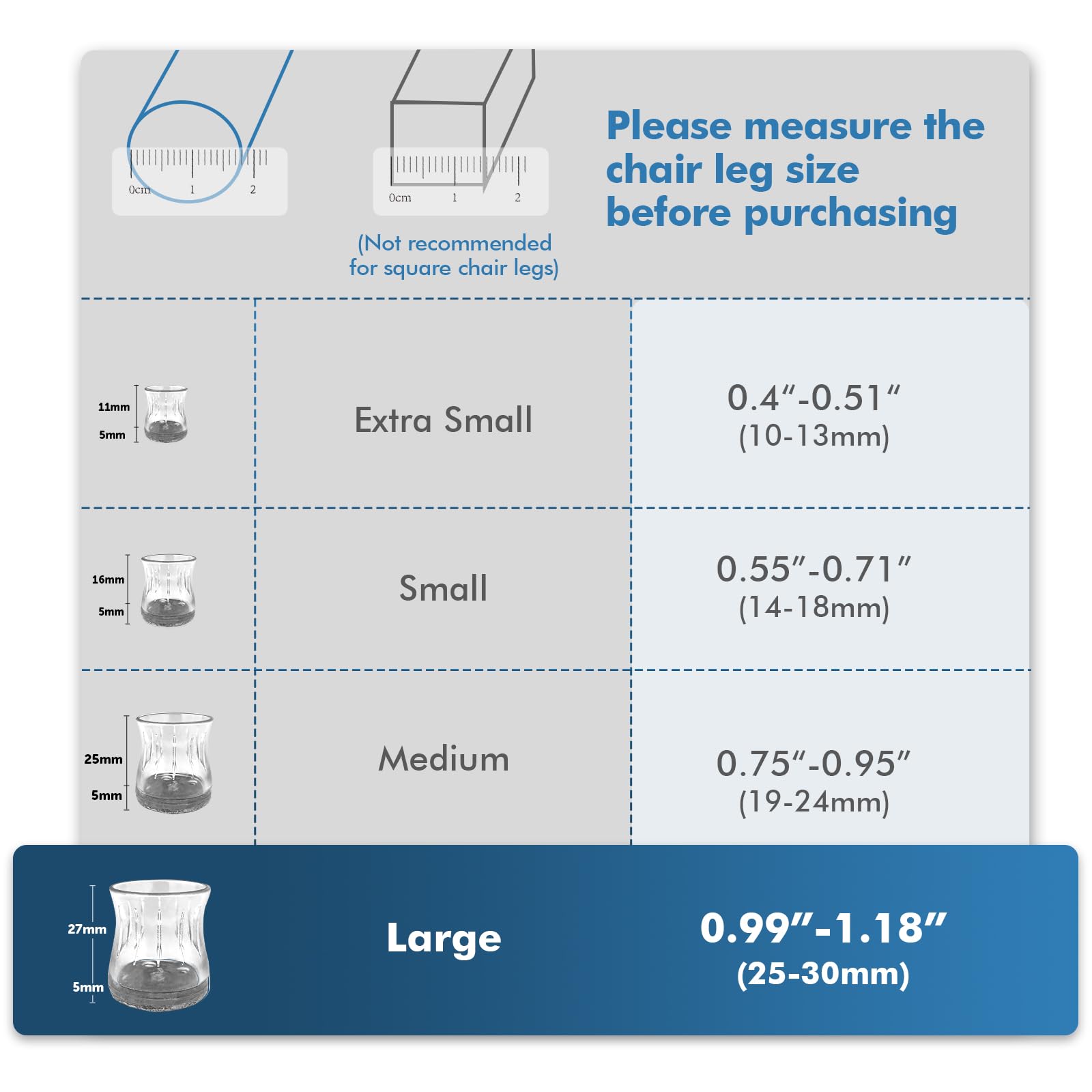 shinfly 16pcs Chair Leg Floor Protectors for 25-30mm, Clear Silicone Chair Leg Caps with Felt Pads - Image 2