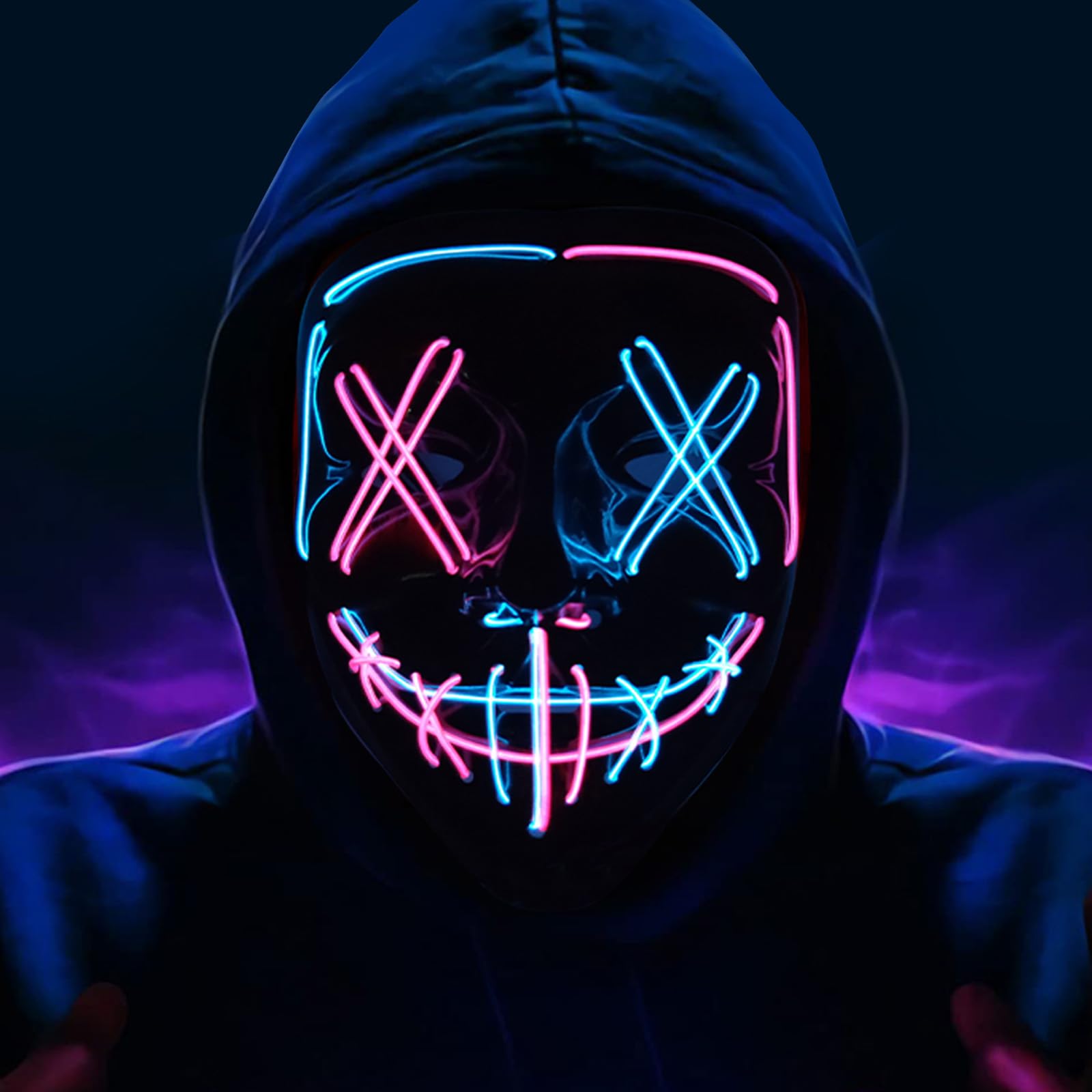 Halloween LED Light up Mask The Purge Masks with 3 Lighting Modes Scary Mask for Festival Cosplay