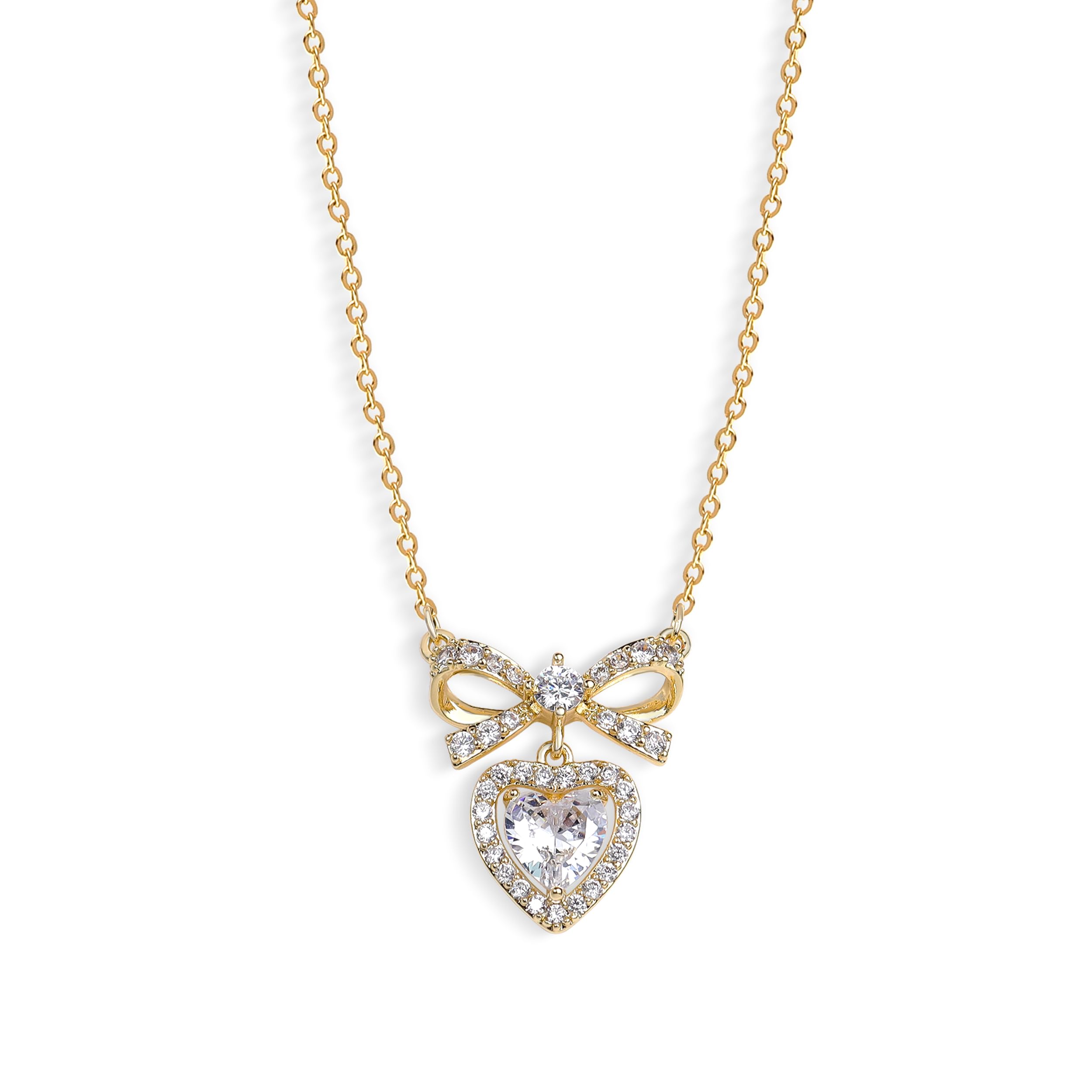 Sonateomber Dainty Rhinestone Heart Bow Pendant Y Necklaces for Women, Valentine Sparkly Cubic Zirconia Crystal Love Ribbon Dangle Drop Choker Wedding