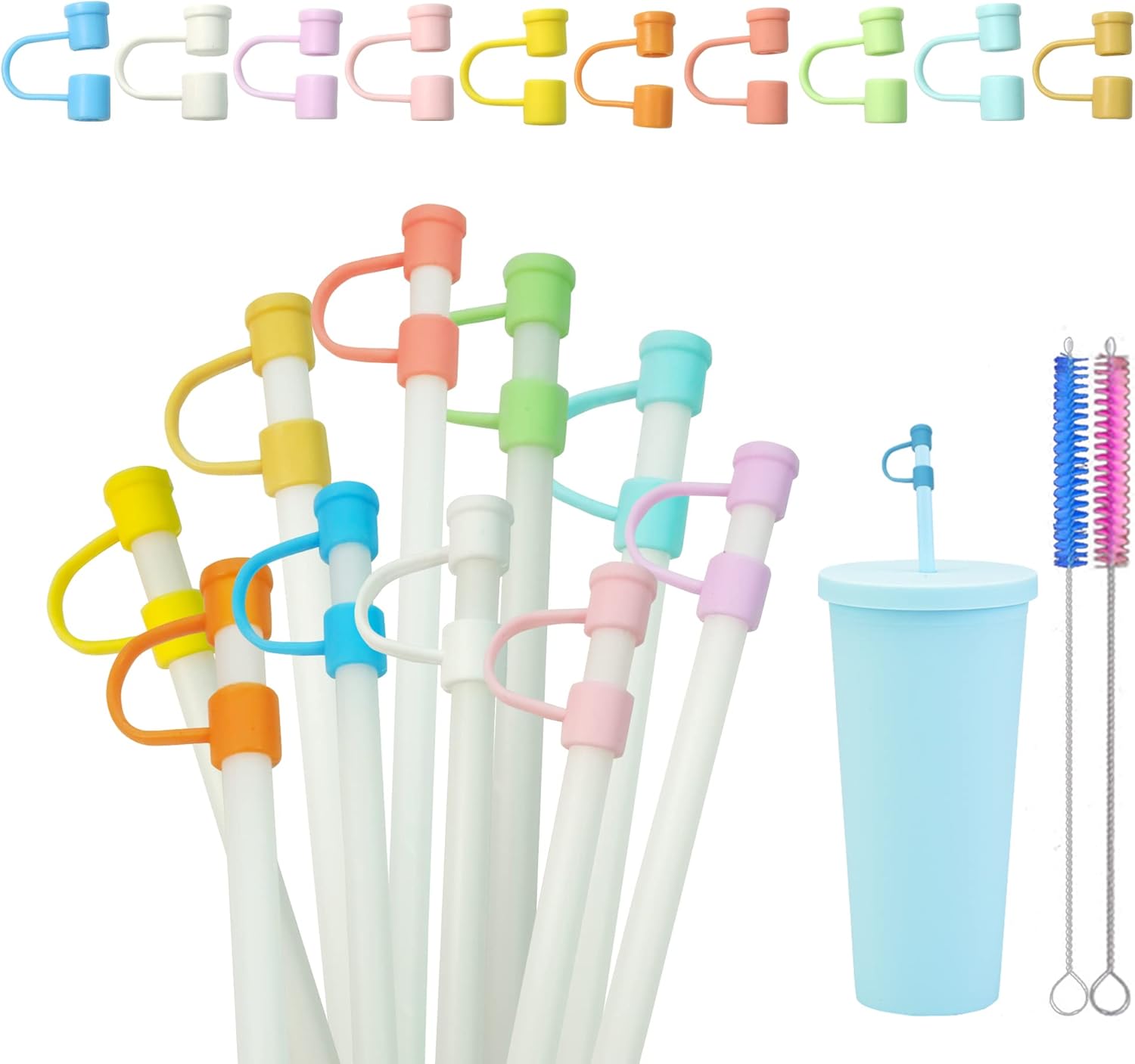 30Pcs Cute Silicone Straw Covers Cap, RENUIS Colorful Straw