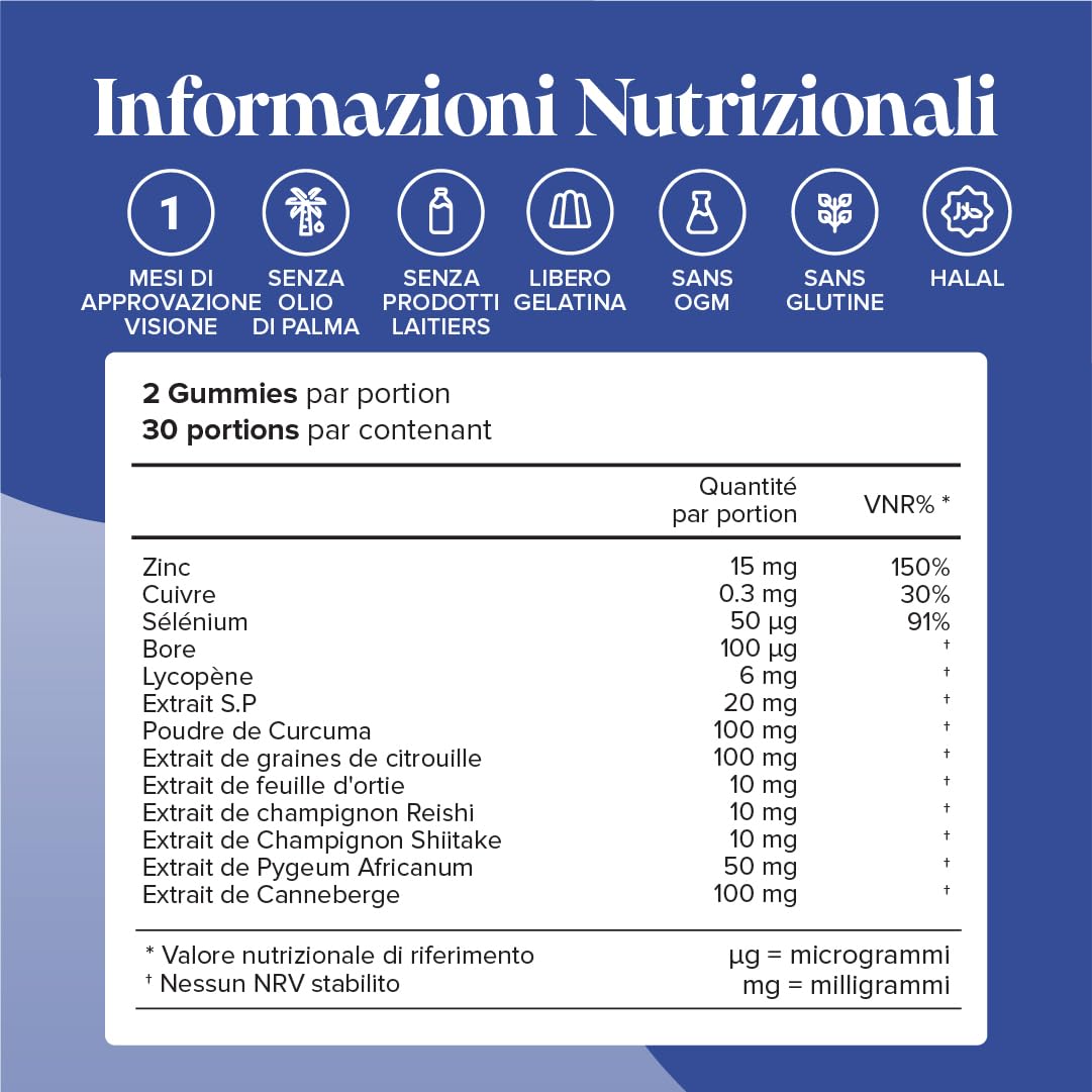 Prostafit Gommose Uomo - con Saw Palmetto, Semi di Zucca, Ortica, Zinco e Selenio - Testosterone e Fertilita (Zinco), Spermatogenesi (Selenio) - 60 Gommose Gusto Arancia - Novomins
