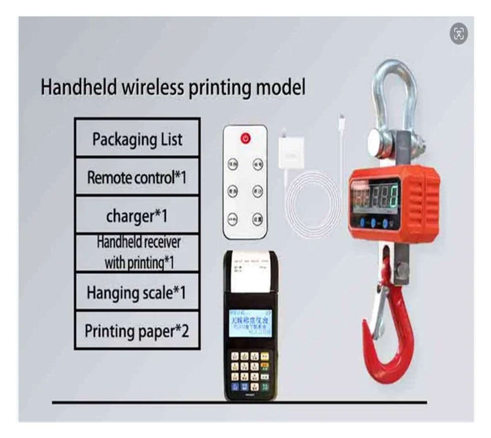 Bilancia portatile sospesa elettrica a gancio in metallo facile da prendere 1000 kg/2000 kg/3000 kg con alta precisione(1T Wireless Meter)