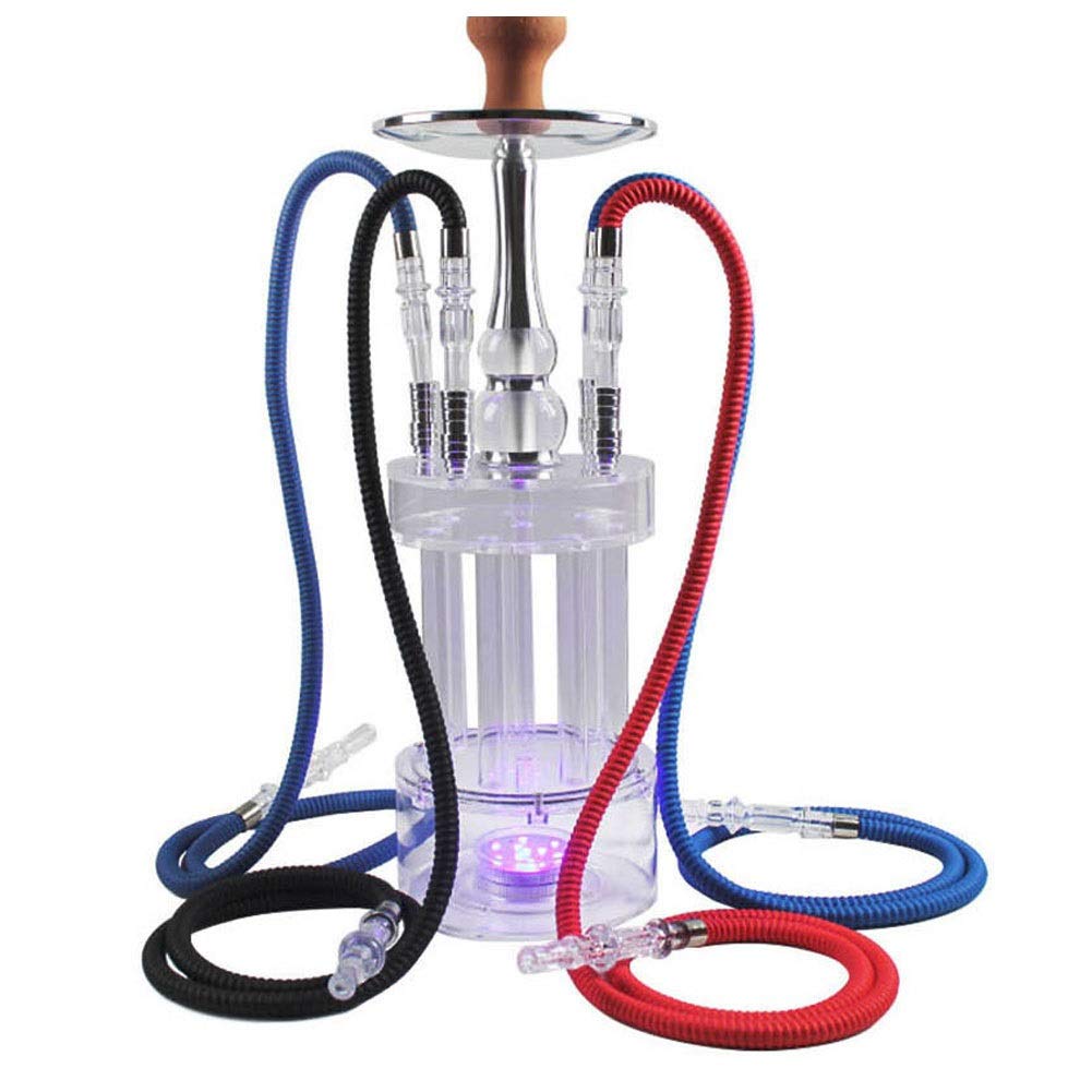 Creative Shisha Hookah Set, 4 Pipes for 4 Person, Art Nouveau Glass Shisha 58 cm Model with led Lights and Hookah Hook-up Remote Control with Bright Colors