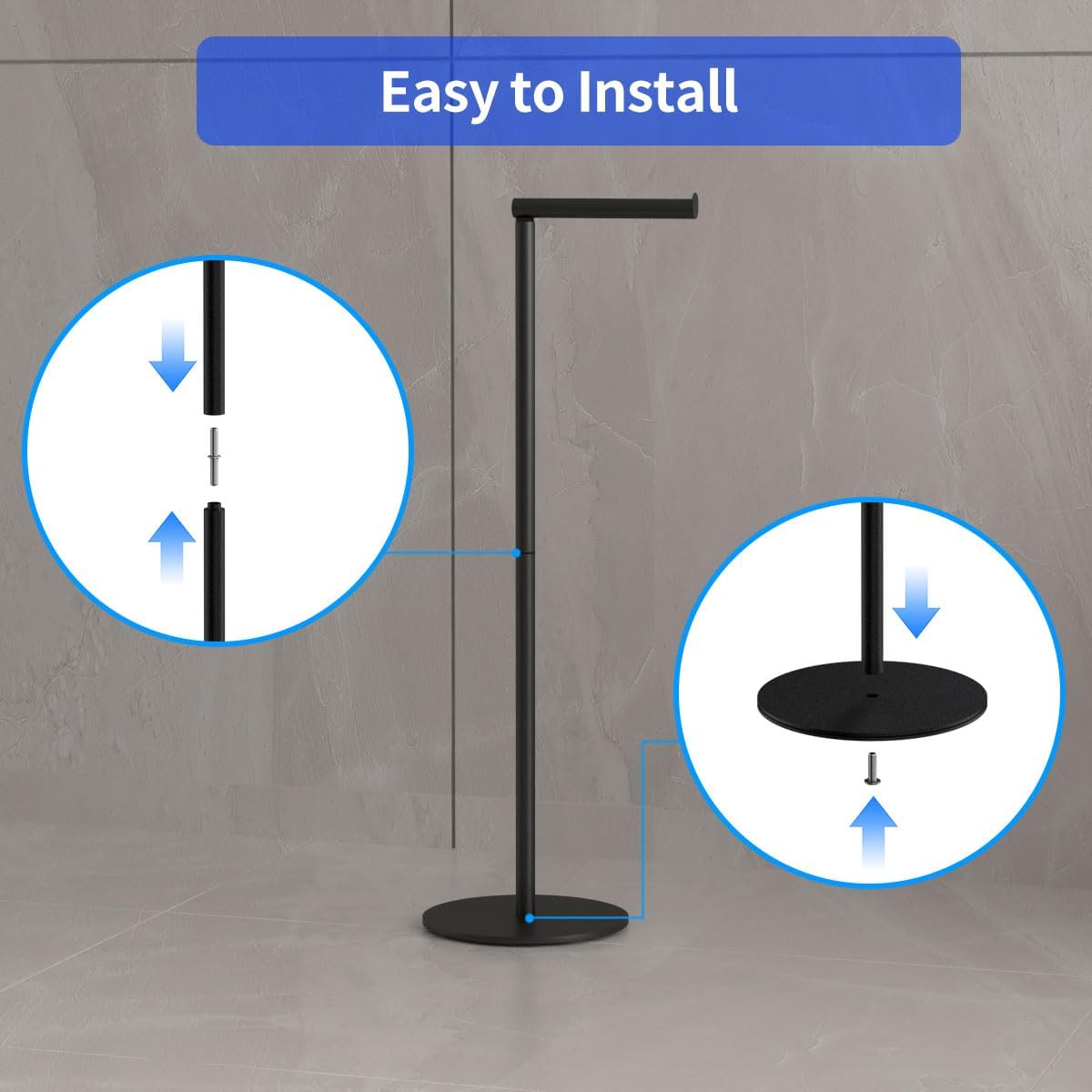 Bathroom Toilet Paper Holder Stand Modern Tissue Roll Stainless Steel Rustproof Freestanding Holder Matte Black (Black)