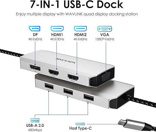 Miniatura 2 de WAVLINK Estación de acoplamiento USB C para MacBook Dell XPS 1315, Lenovo Yoga, portátiles HP, monitores USB C a HDMI dual para Windows, adaptador