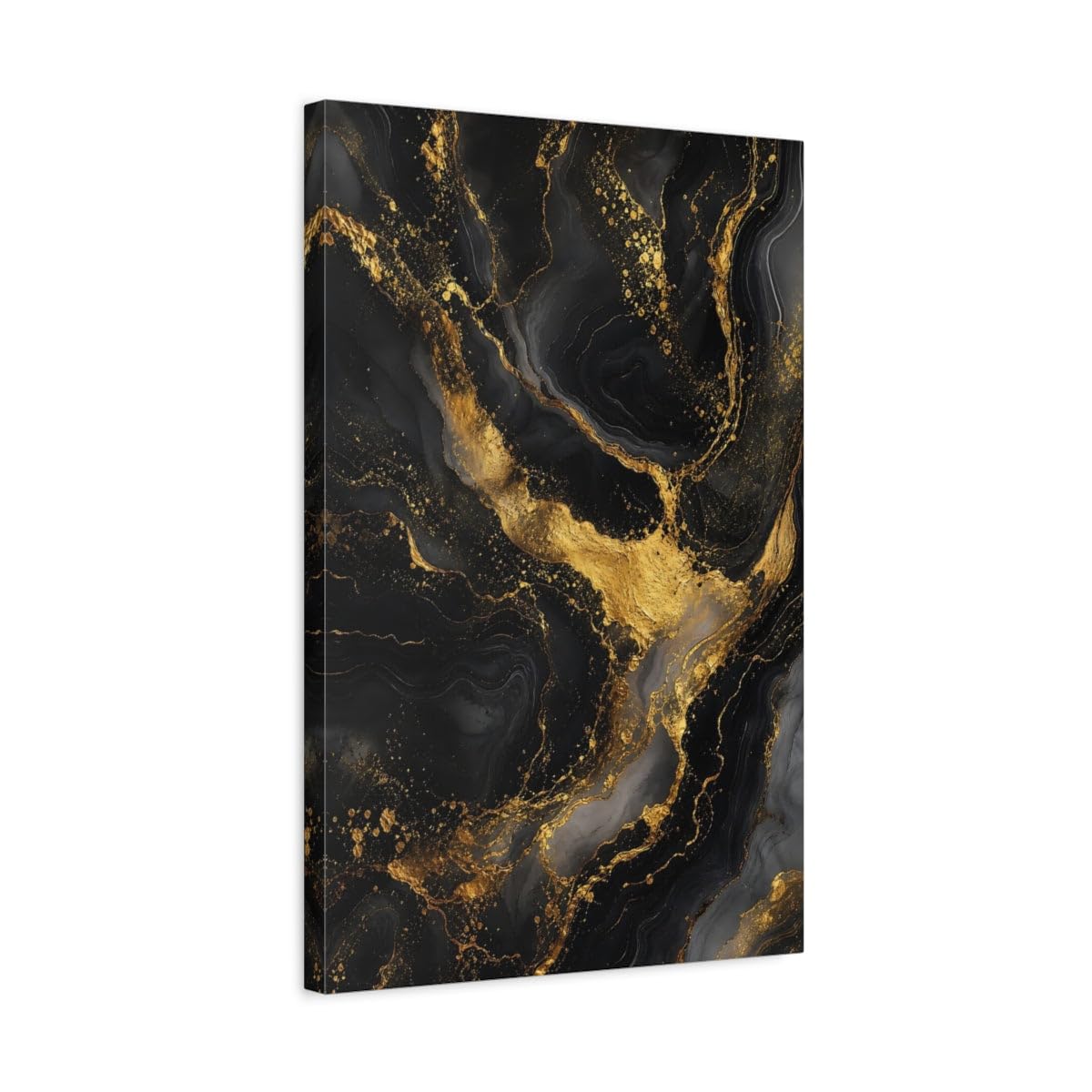Ai Inspired Gold Flakes On Black Canvas Print – Modern Living Room, Above Console Table 16×24 inch (40×60 cm) - Vertical / 1.25 inch (3 cm)
