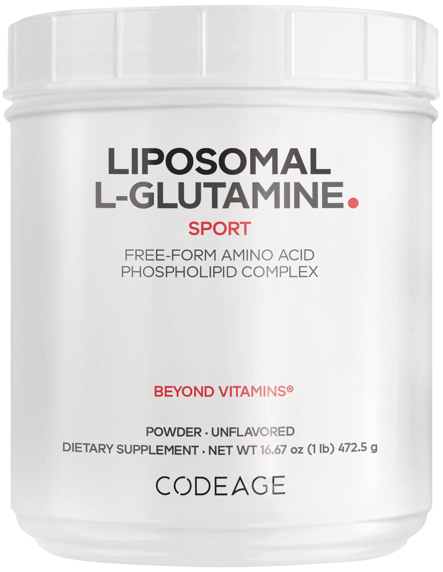 Codeage Liposomal L-Glutamine Powder, 5000mg, Unflavored, 16 oz
