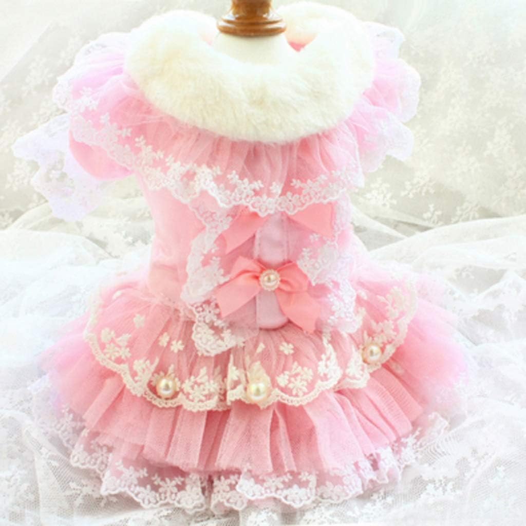 Handmade Dog Clothes Pet Dresses Party Princess Bow Lace Thicken Satin European Style Fluffy Skirt Pet Tutu Poodle (Color : Red Size : Medium) (Pink Large)