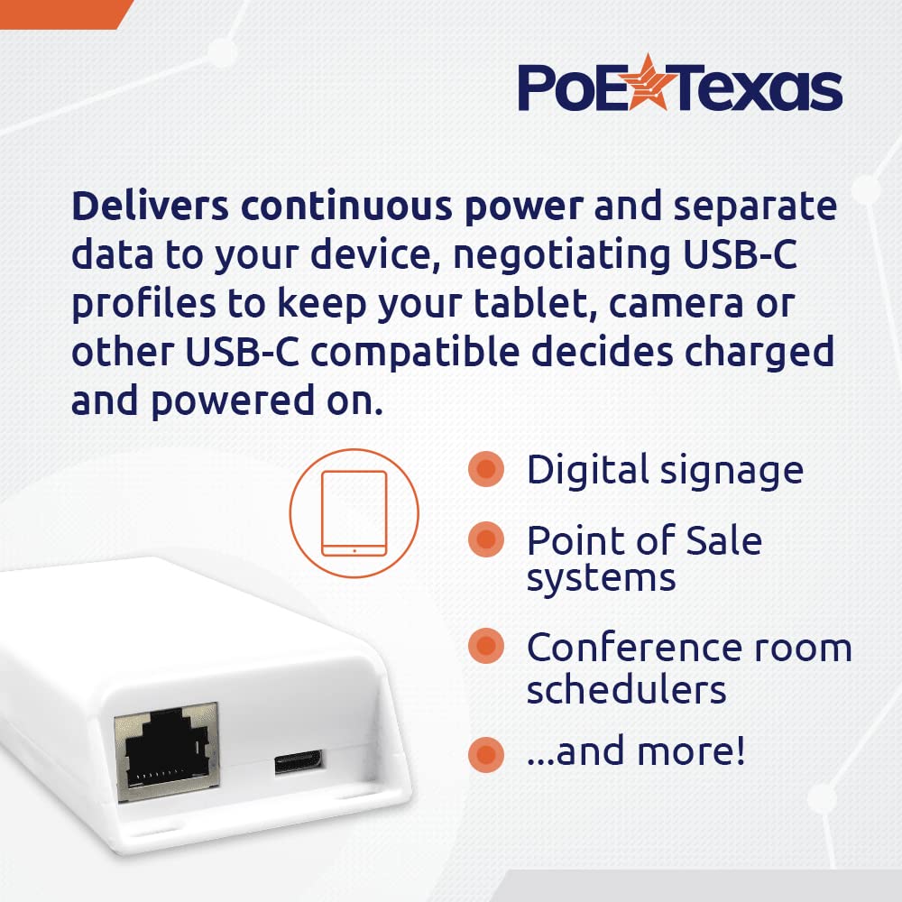 PoE Texas PoE+ Power and Separate Gigabit Data, Compatible with Google Mesh, Eero, Nest Cam, Apple Pro, Air, & Mini Tablets, Google Pixel, Surface Go, Samsung Galaxy & Others.