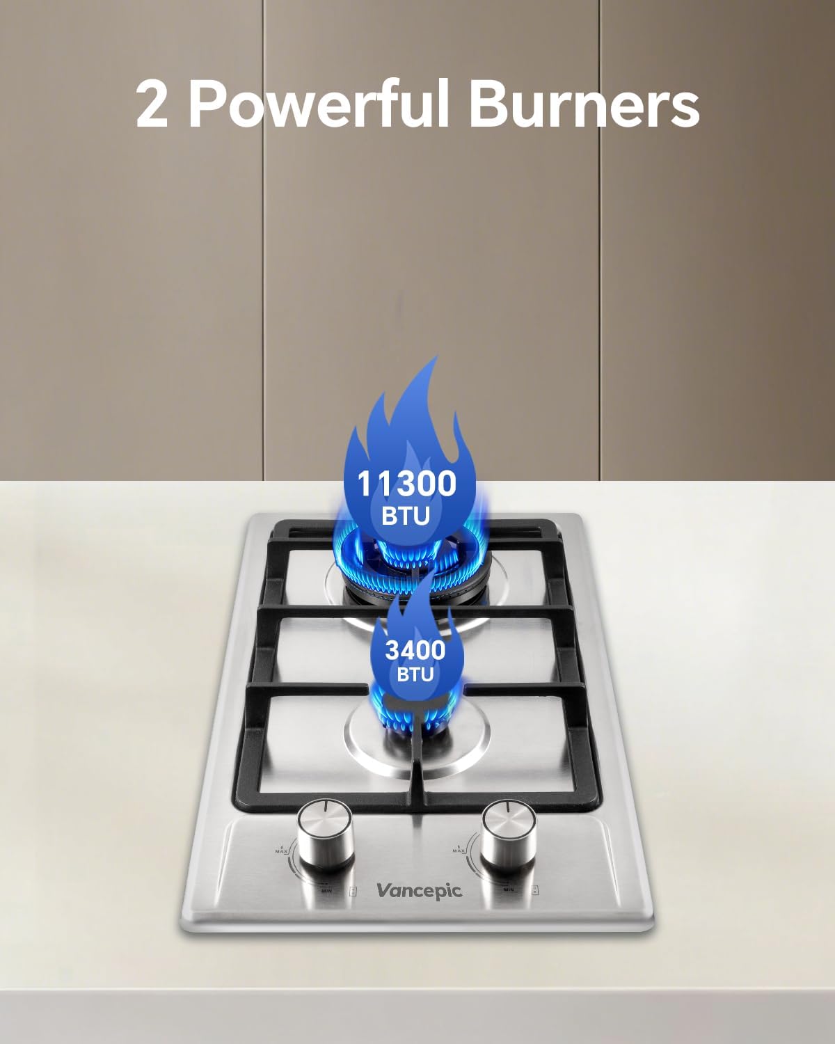 VancEpic 2 Burner Gas Cooktop, 12 Inch Stainless Steel Propane Stove Top