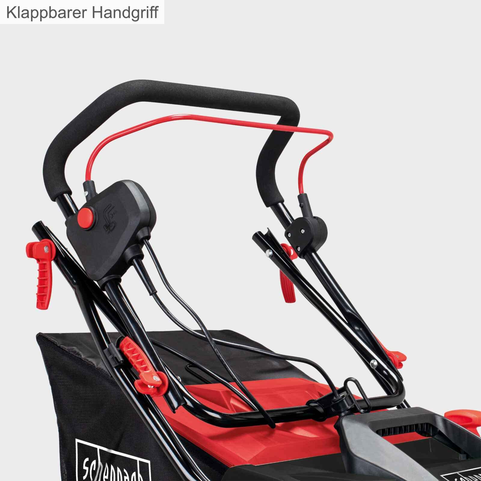 Scheppach Elektro Vertikutierer SC38 Entmooser mit 38cm Schnittbreite | 45L Fangbox | 1600W Leistung | Variable Arbeitshöhe -12 bis +6mm | Geeignet bis 700qm² | inkl. Vertikutier - & Lüfteraufsatz
