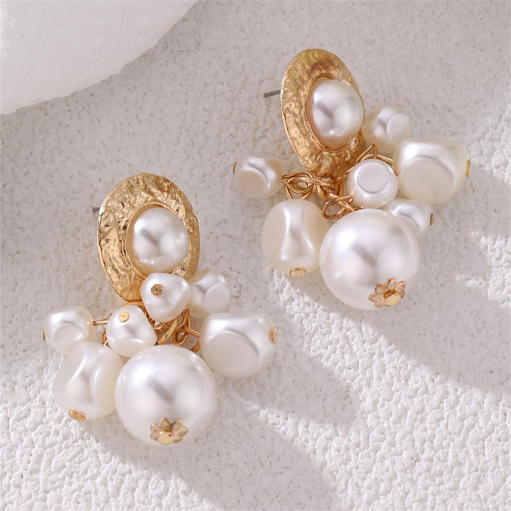 Gold Large Pearls Cluster Dangle Earrings for Women Baroque Irregular Faux Pearl Chunky Geometric Earring Exaggerated Big Prom Wedding Jewelry Gifts - Image 5