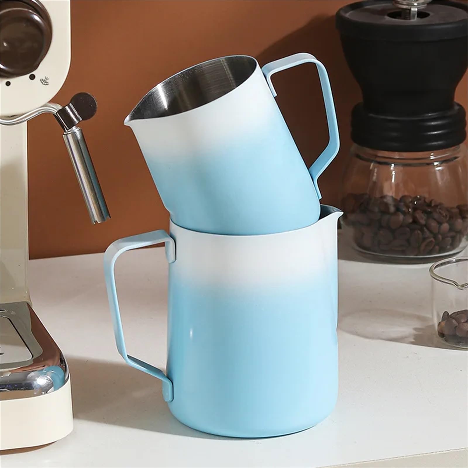 Jarra para Espumar Leche Jarra for espumar Leche de Acero Inoxidable, Jarra for espumar Leche, función de Vapor, Taza for espumar Leche, Utensilios for café domésticos(600ml-green)
