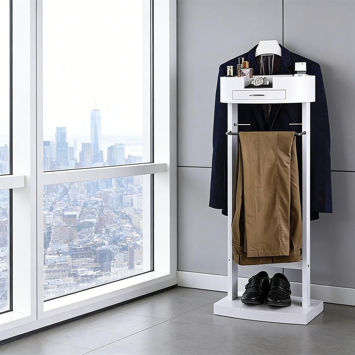 Wood Suit Rack Suit Valet Stand Suit Racks Freestanding Wood Clothing Valets for Suits Pants Ties