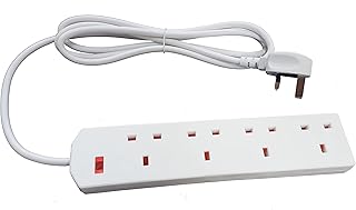 HomeBerg 4 Way Extension Lead 2m - 13A Extension Cord with UK 3 Pin Plug - Multi Plug Extension Socket Adaptor - CE & BS-1363/A Adapter with Child Protection - Flat Portable Outlet for Office or Home