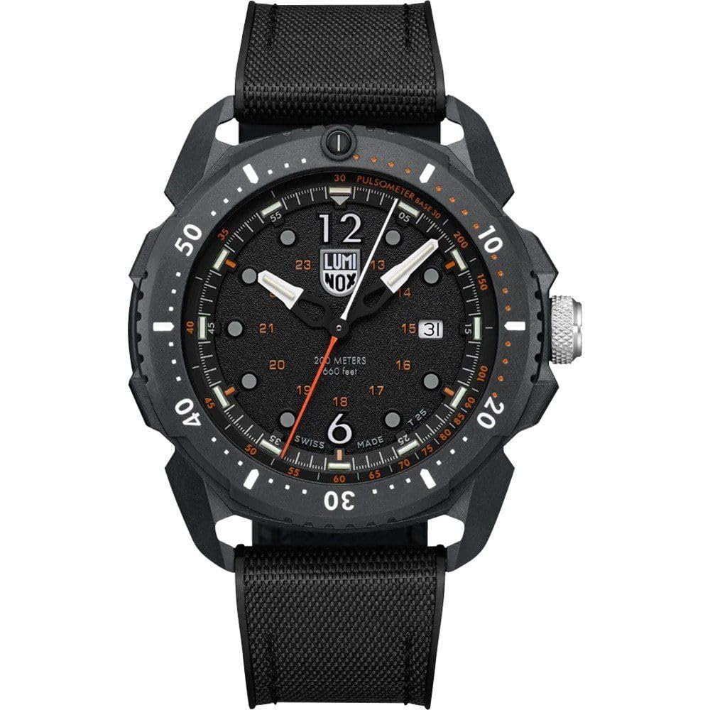 LuminoxICE-SAR Arctic Outdoor Adventure - Mens Watch 46mm - Black w/Orange Accents Dial Rubber Strap Watch - Sapphire Glass - Mens Watches - Made in Switzerland