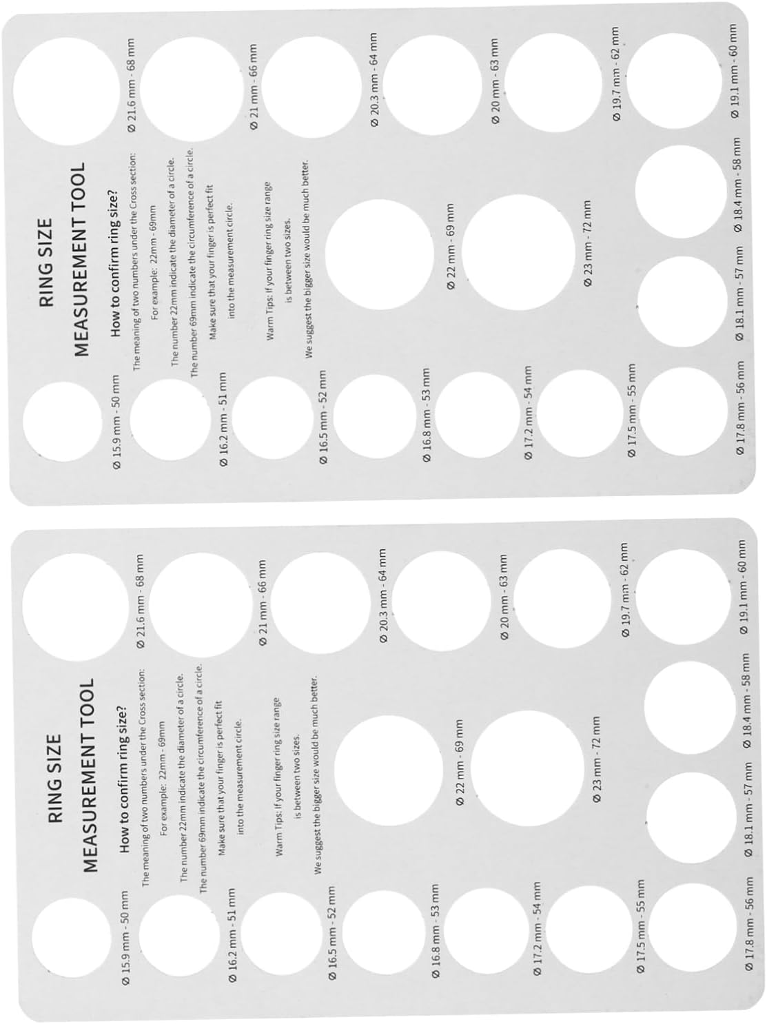 VILLCASE 2pcs Measuring Gauge Tool Accurate Finger Ruler for Jewelry Cardboard Sheets for Men Women Reusable Measurement Tool