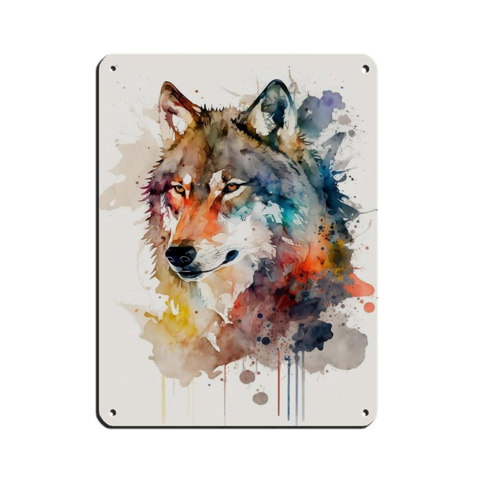 Watercolor Wolf, Wolf Art Poster Tin Sign Vintage Metal Pub Club Cafe Bar Home Wall Art Decoration Poster Retro 12x16inch(30x40cm)