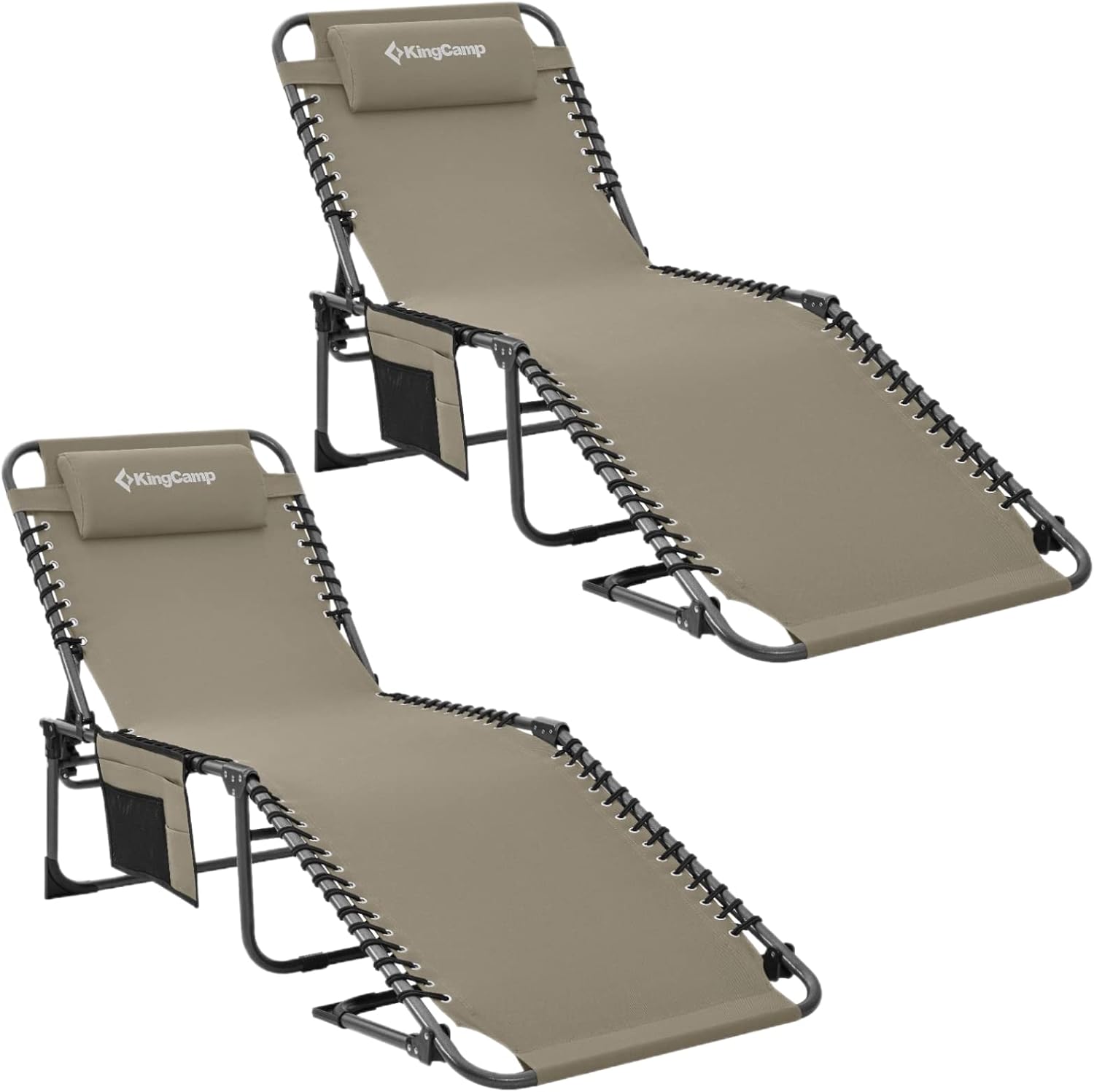 KingCamp Outside Folding Adjustable Lounge Patio Chaise Chairs, 74.8''x23.2''x14.5'', Beige-2 Pack : Patio, Lawn & Garden