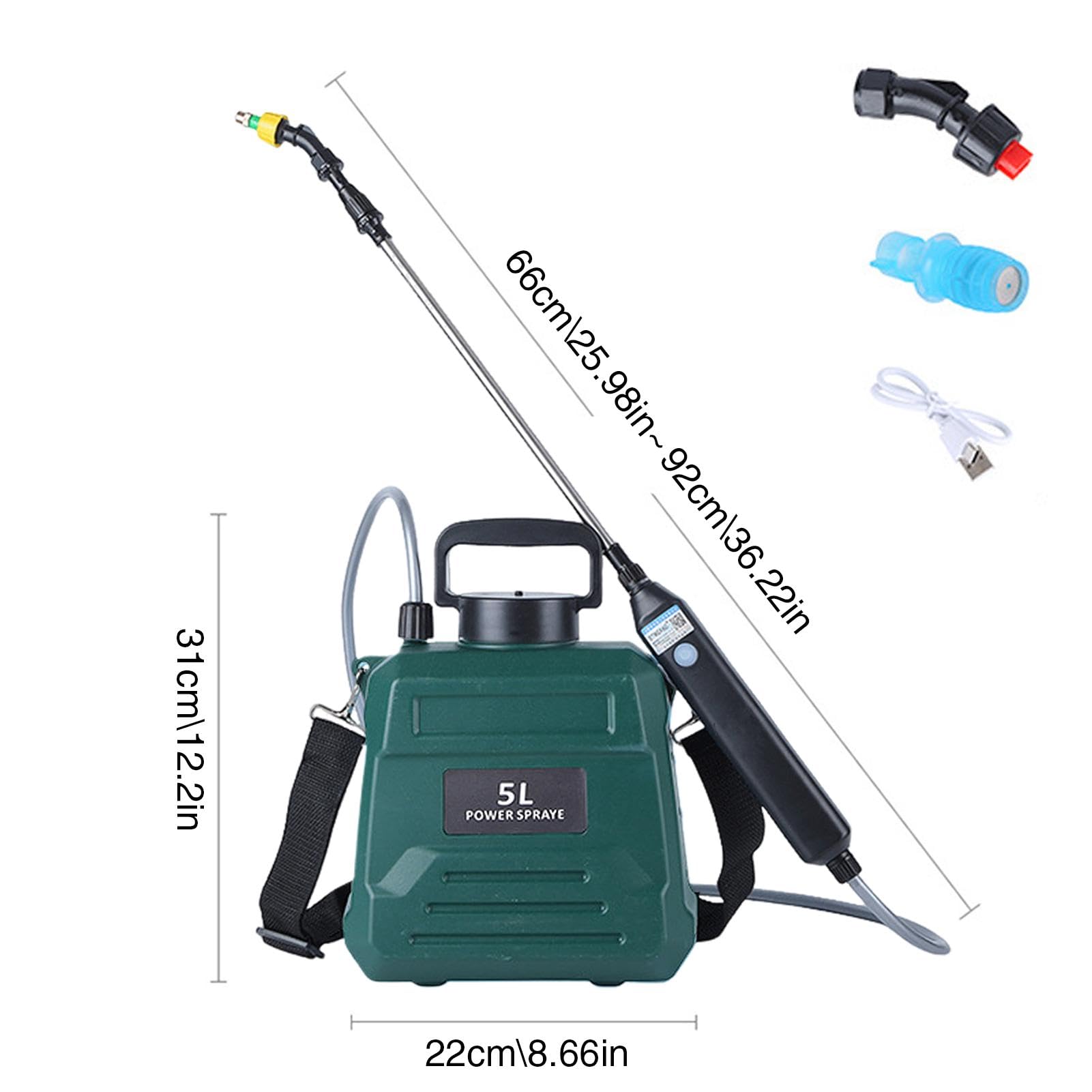 Spruzzatore a batteria da 5 litri per giardino - Spruzzatore da giardino con tracolla regolabile, spruzzatore elettrico da giardino con indicatore della batteria, spruzzatore da giardino, spruzzatore