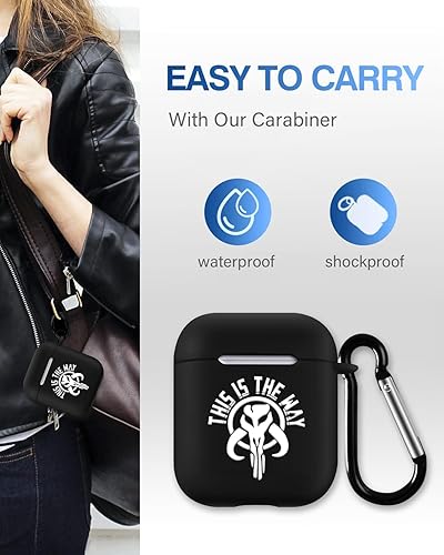 Miniatura 4 de Funda compatible con AirPods de 2 y 1 generación para Star Wars Mandalorian This is the Way con llavero funda de silicona duradera que absorbe los